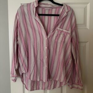 Victoria’s Secret Y2K striped sleep shirt pajama top button up pink vintage M